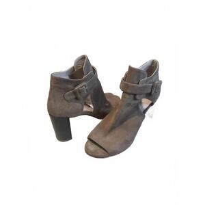 Stuart Weitzman Taupe Suede Peep-Toe 3 Inch Block Heeled Ankle Boots Size 9